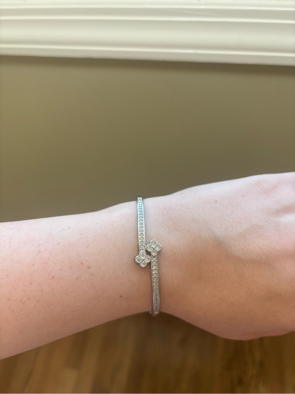 Adina Eden Silver Clover Pavé Bangle